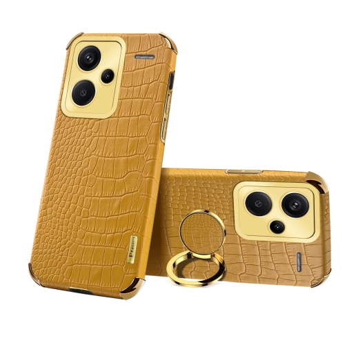 

For Xiaomi Redmi Note 13 Pro+ 6D Electroplating Crocodile Texture Leather Back Phone Case with Holder(Yellow)