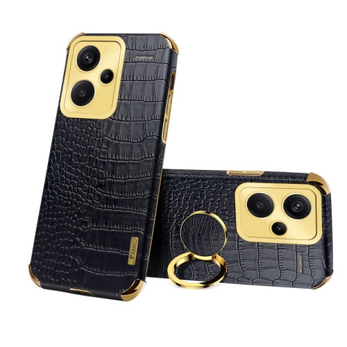 

For Xiaomi Redmi Note 13 Pro+ 6D Electroplating Crocodile Texture Leather Back Phone Case with Holder(Black)