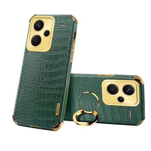 

For Xiaomi Redmi Note 13 Pro+ 6D Electroplating Crocodile Texture Leather Back Phone Case with Holder(Green)