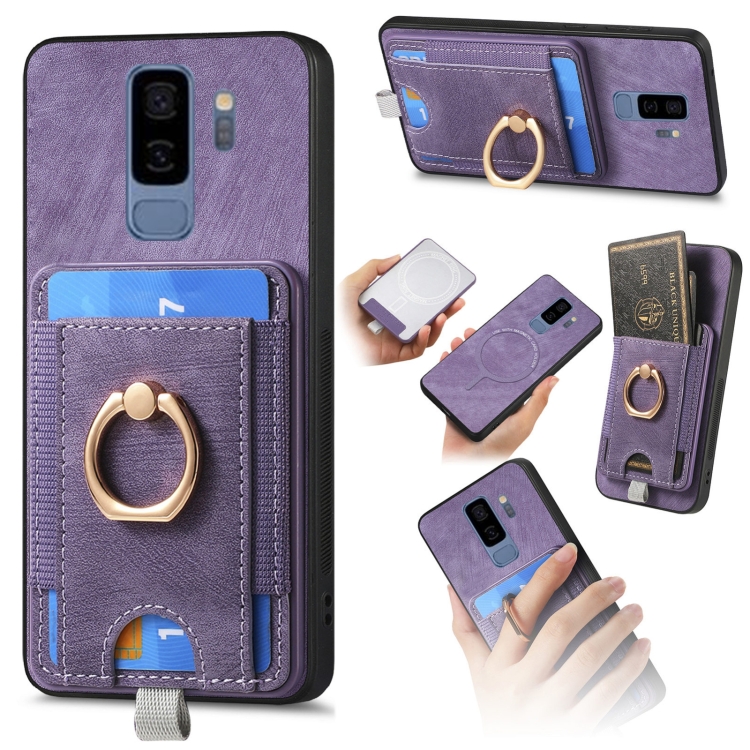

For Samsung Galaxy S9 Retro Splitable Magnetic Card Bag Leather Phone Case(Purple)