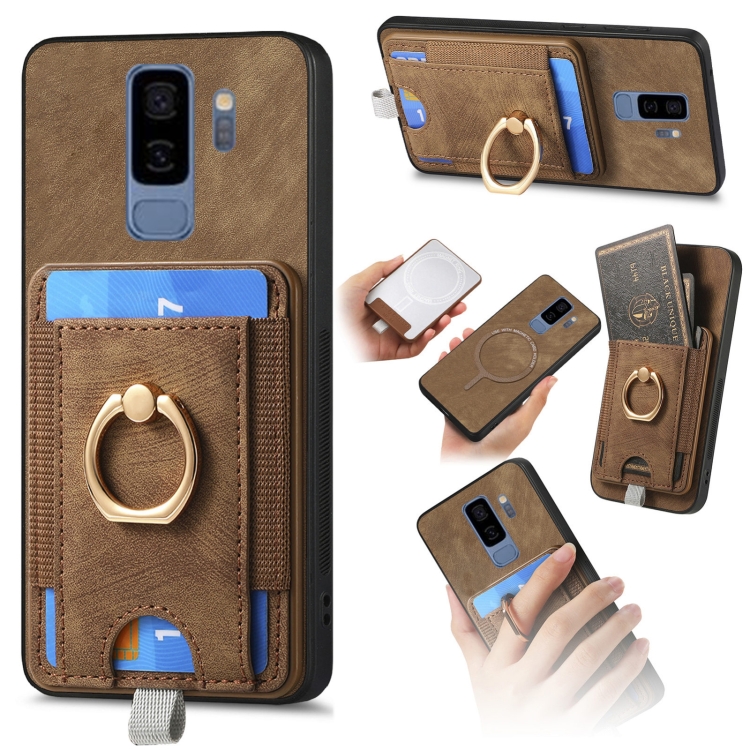 

For Samsung Galaxy S9+ Retro Splitable Magnetic Card Bag Leather Phone Case(Brown)