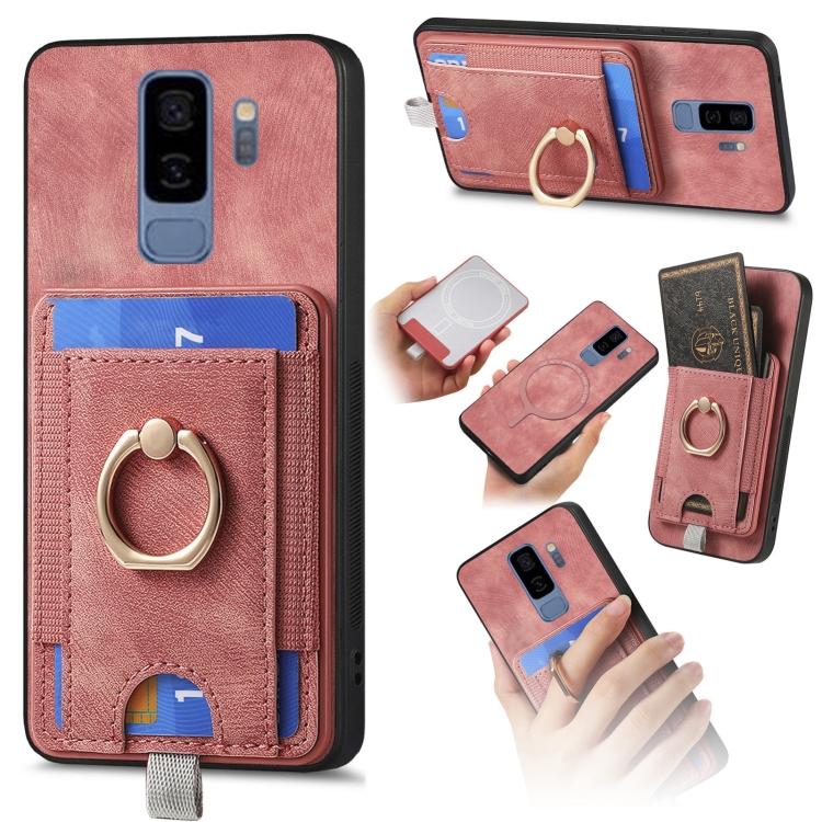 

For Samsung Galaxy S9+ Retro Splitable Magnetic Card Bag Leather Phone Case(Pink)