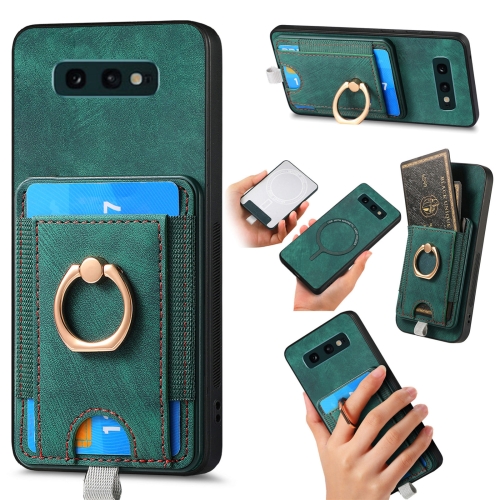 

For Samsung Galaxy S10e Retro Splitable Magnetic Card Bag Leather Phone Case(Green)