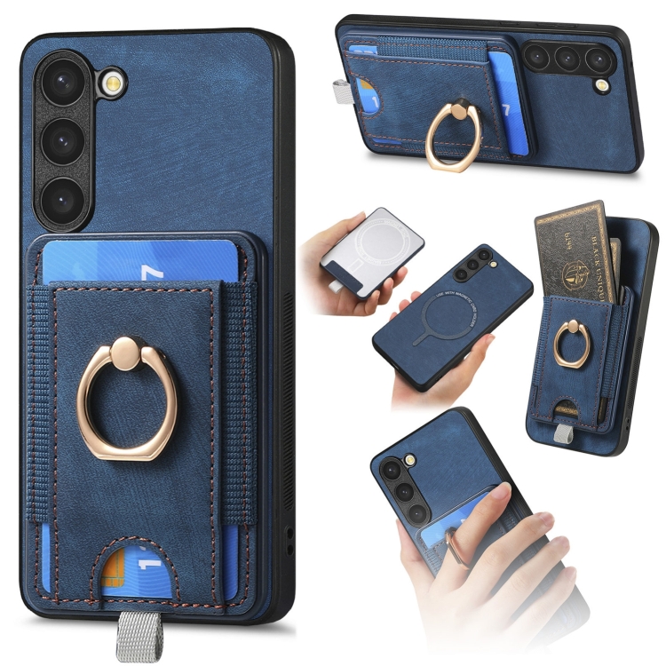 

For Samsung Galaxy S21 5G Retro Splitable Magnetic Card Bag Leather Phone Case(Blue)