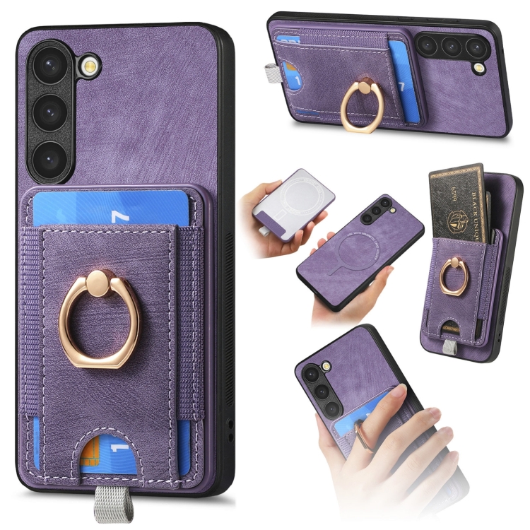 

For Samsung Galaxy S21+ 5G Retro Splitable Magnetic Card Bag Leather Phone Case(Purple)