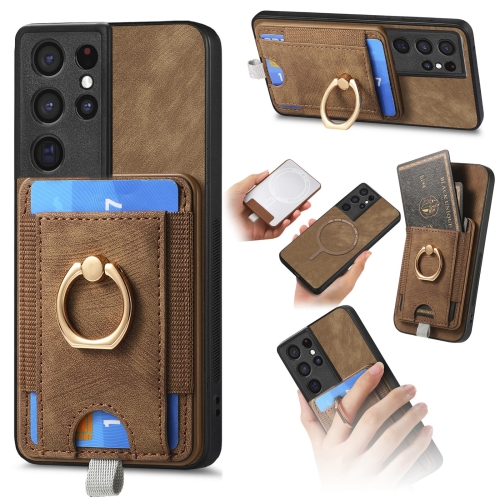 

For Samsung Galaxy S21 Ultra 5G Retro Splitable Magnetic Card Bag Leather Phone Case(Brown)