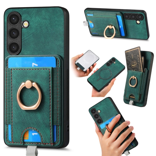 

For Samsung Galaxy S23 FE 5G Retro Splitable Magnetic Card Bag Leather Phone Case(Green)