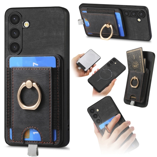 

For Samsung Galaxy M14 Retro Splitable Magnetic Card Bag Leather Phone Case(Black)
