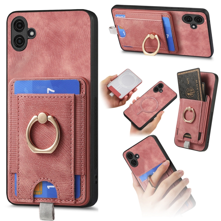 

For Samsung Galaxy A04e Retro Splitable Magnetic Card Bag Leather Phone Case(Pink)