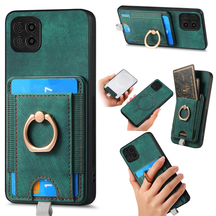 

For Samsung Galaxy M53 5G Retro Splitable Magnetic Card Bag Leather Phone Case(Green)