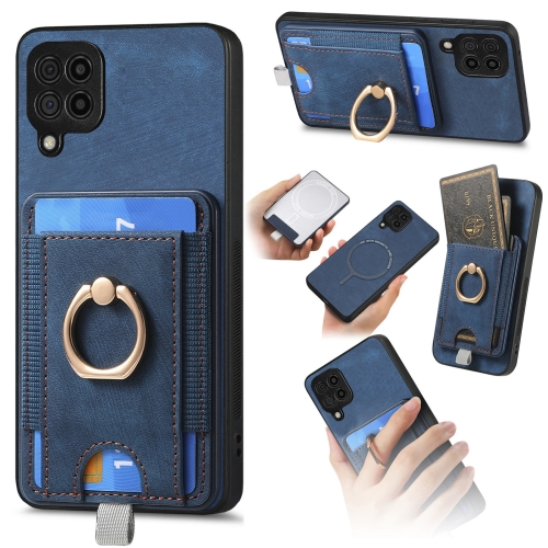 

For Samsung Galaxy M33 5G Retro Splitable Magnetic Card Bag Leather Phone Case(Blue)