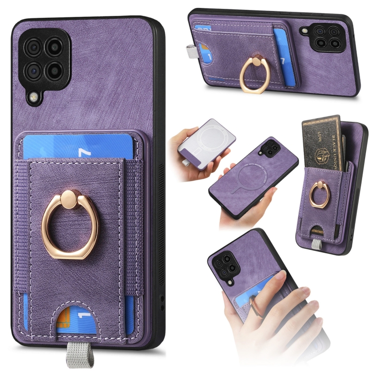 

For Samsung Galaxy M33 5G Retro Splitable Magnetic Card Bag Leather Phone Case(Purple)