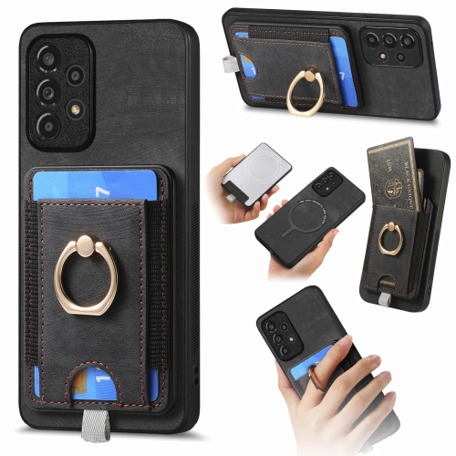 

For Samsung Galaxy A73 5G Retro Splitable Magnetic Card Bag Leather Phone Case(Black)