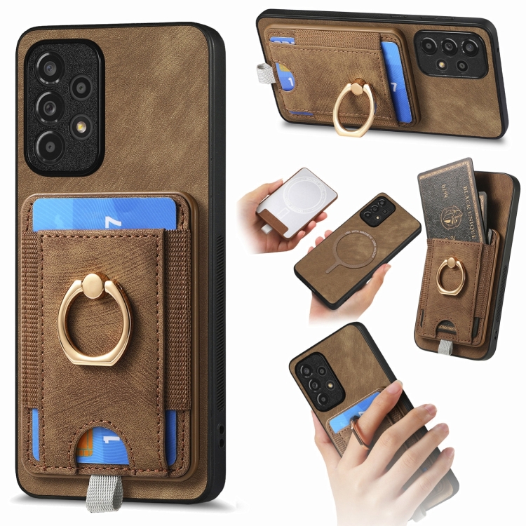 

For Samsung Galaxy A73 5G Retro Splitable Magnetic Card Bag Leather Phone Case(Brown)