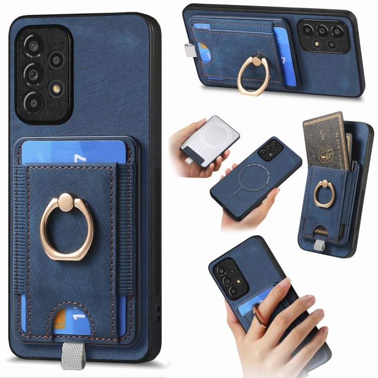 

For Samsung Galaxy A13 4G Retro Splitable Magnetic Card Bag Leather Phone Case(Blue)