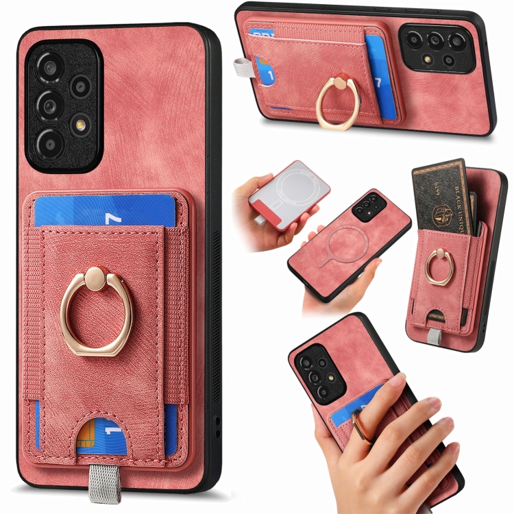 

For Samsung Galaxy A13 4G Retro Splitable Magnetic Card Bag Leather Phone Case(Pink)