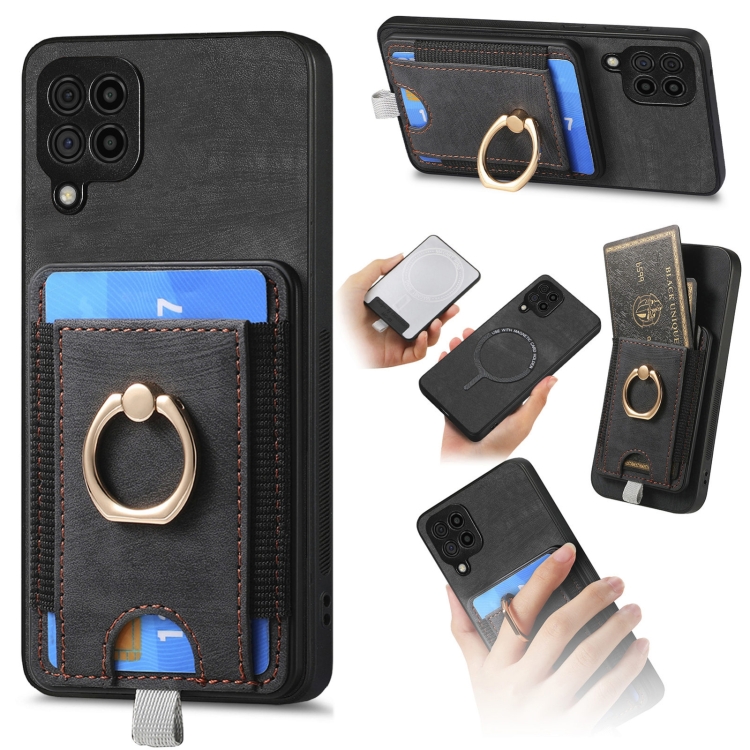 

For Samsung Galaxy A22 4G Retro Splitable Magnetic Card Bag Leather Phone Case(Black)
