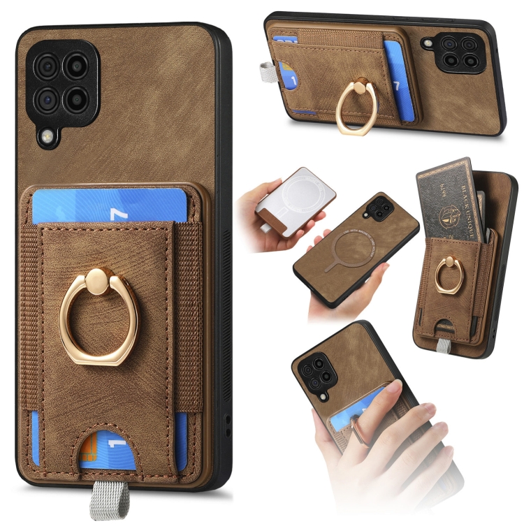 

For Samsung Galaxy M62/F62 Retro Splitable Magnetic Card Bag Leather Phone Case(Brown)