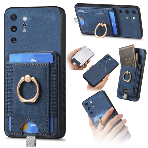 

For Samsung Galaxy Note10+ Retro Splitable Magnetic Card Bag Leather Phone Case(Blue)