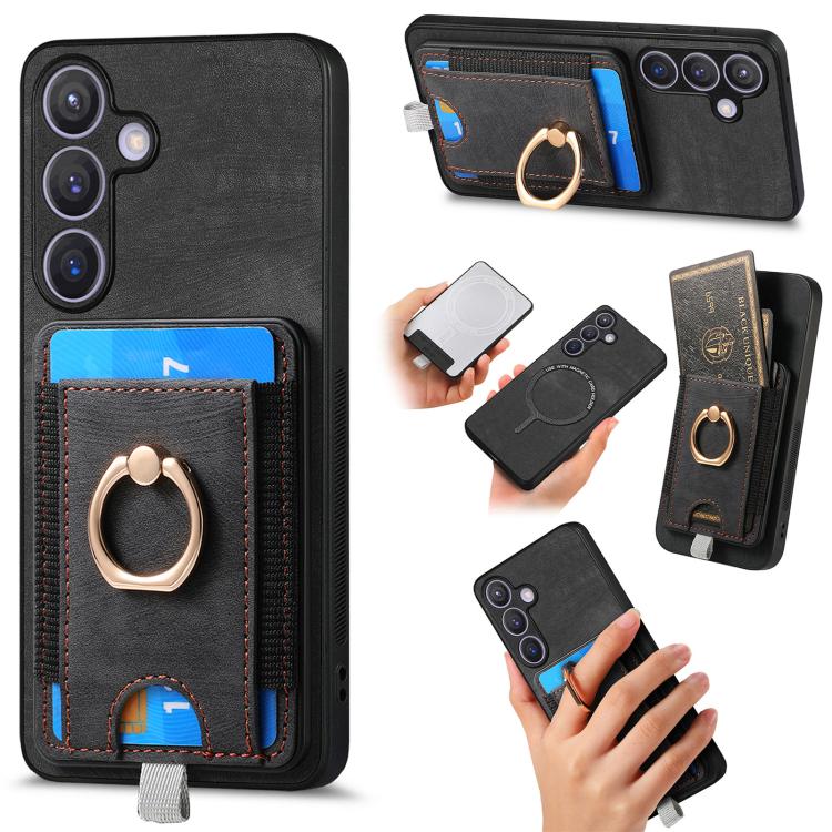 For Samsung Galaxy A57 5G Retro Splitable Magnetic Card Bag Leather Phone Case(Black)