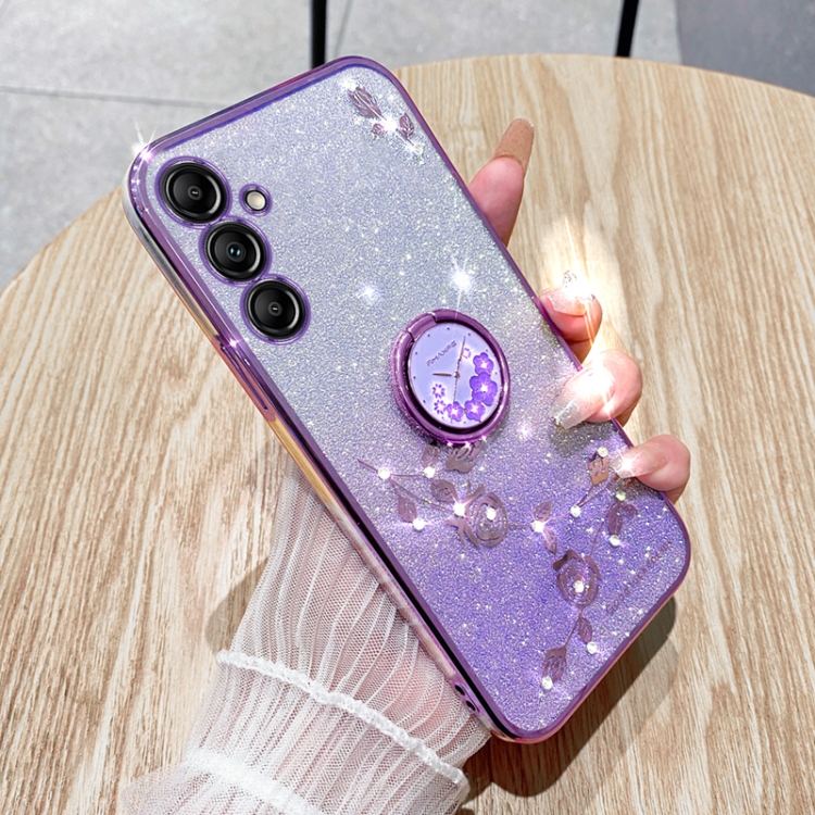 

For Samsung Galaxy S25+ 5G Gradient Glitter Immortal Flower Ring All-inclusive Phone Case(Purple)