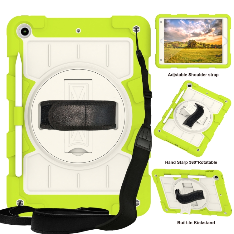 

For iPad 10.2 2021 / 2020 / 2019 Silicone Hybrid PC Shockproof Tablet Case with Shoulder Strap(Love Birds Green)