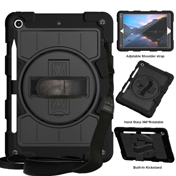 

For iPad 10.2 2021 / 2020 / 2019 Silicone Hybrid PC Shockproof Tablet Case with Shoulder Strap(Black)
