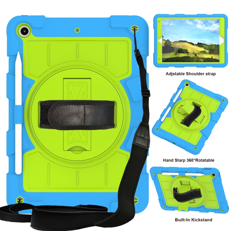 

For iPad 10.2 2021 / 2020 / 2019 Silicone Hybrid PC Shockproof Tablet Case with Shoulder Strap(Bluish-Green)