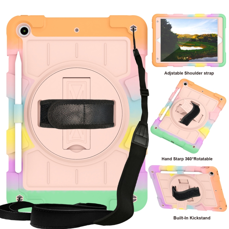 

For iPad 10.2 2021 / 2020 / 2019 Silicone Hybrid PC Shockproof Tablet Case with Shoulder Strap(Colorful Gold)