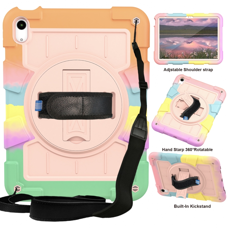 

For iPad 10th Gen 10.9 2022 Silicone Hybrid PC Shockproof Tablet Case with Shoulder Strap(Colorful Gold)