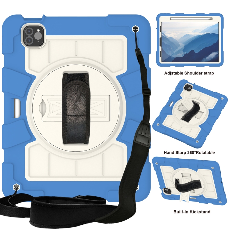

For iPad Air 2020 / 2022 10.9 Silicone Hybrid PC Shockproof Tablet Case with Shoulder Strap(Azure Blue)
