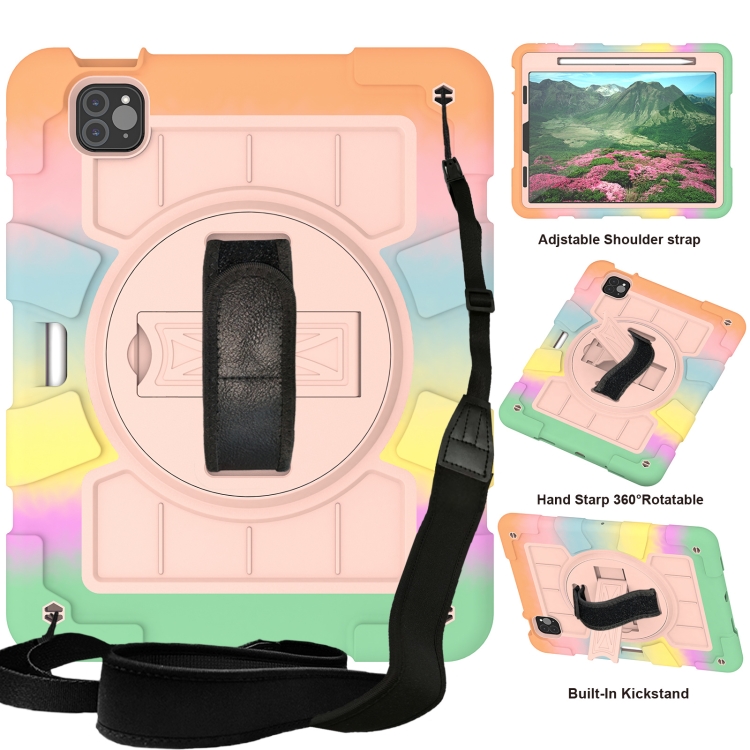 

For iPad Air 2020 / 2022 10.9 Silicone Hybrid PC Shockproof Tablet Case with Shoulder Strap(Colorful Gold)