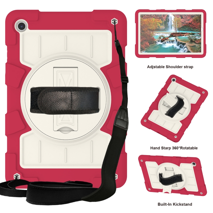 

For Samsung Galaxy Tab A9+ Silicone Hybrid PC Shockproof Tablet Case with Shoulder Strap(Feifan Magenta)