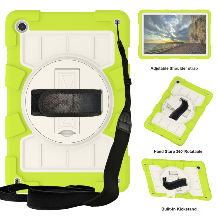 

For Samsung Galaxy Tab A9+ Silicone Hybrid PC Shockproof Tablet Case with Shoulder Strap(Love Birds Green)