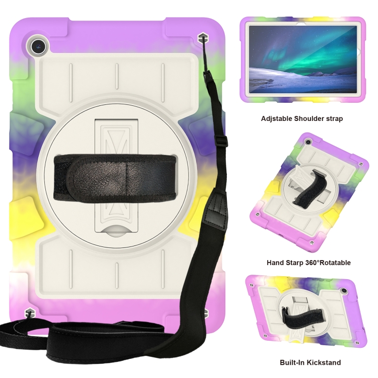 

For Samsung Galaxy Tab A9+ Silicone Hybrid PC Shockproof Tablet Case with Shoulder Strap(Colorful Purple)