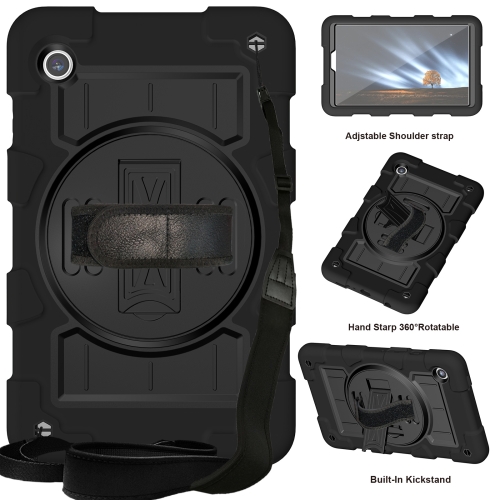 

For Samsung Galaxy Tab A9 X110/X115 Silicone Hybrid PC Shockproof Tablet Case with Shoulder Strap(Black)