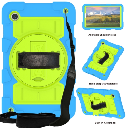 

For Samsung Galaxy Tab A9 X110/X115 Silicone Hybrid PC Shockproof Tablet Case with Shoulder Strap(Bluish-Green)