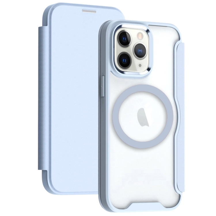 

For iPhone 11 Pro Max RFID Blocking Adsorption Flip MagSafe Leather Phone Case(Blue)