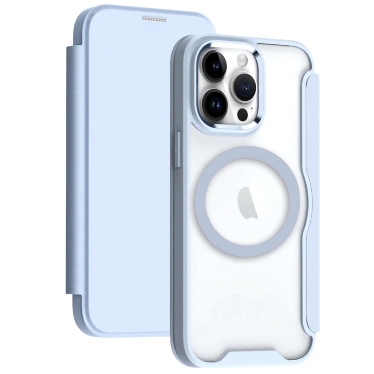 

For iPhone 14 Pro Max RFID Blocking Adsorption Flip MagSafe Leather Phone Case(Blue)