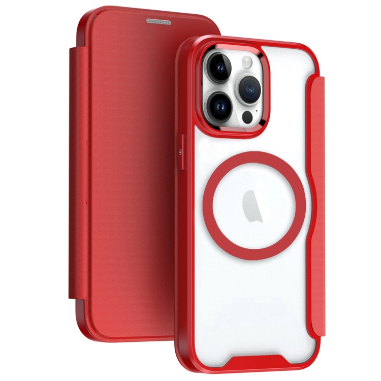 

For iPhone 15 Pro Max RFID Blocking Adsorption Flip MagSafe Leather Phone Case(Red)