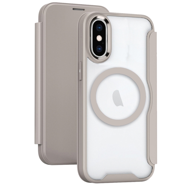

For iPhone XS MagSafe RFID Blocking Adsorption Flip Leather Phone Case(Khaki)