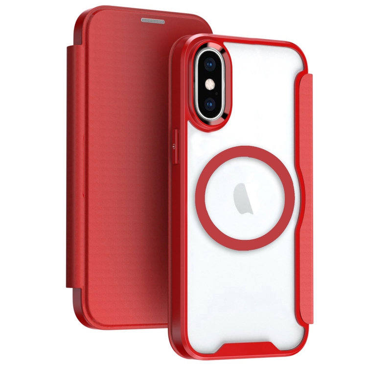 

For iPhone XS MagSafe RFID Blocking Adsorption Flip Leather Phone Case(Red)