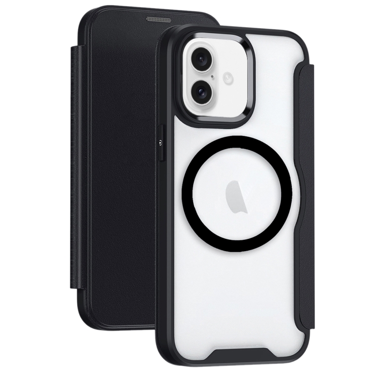 

For iPhone 16 RFID Blocking Adsorption Flip MagSafe Leather Phone Case(Black)