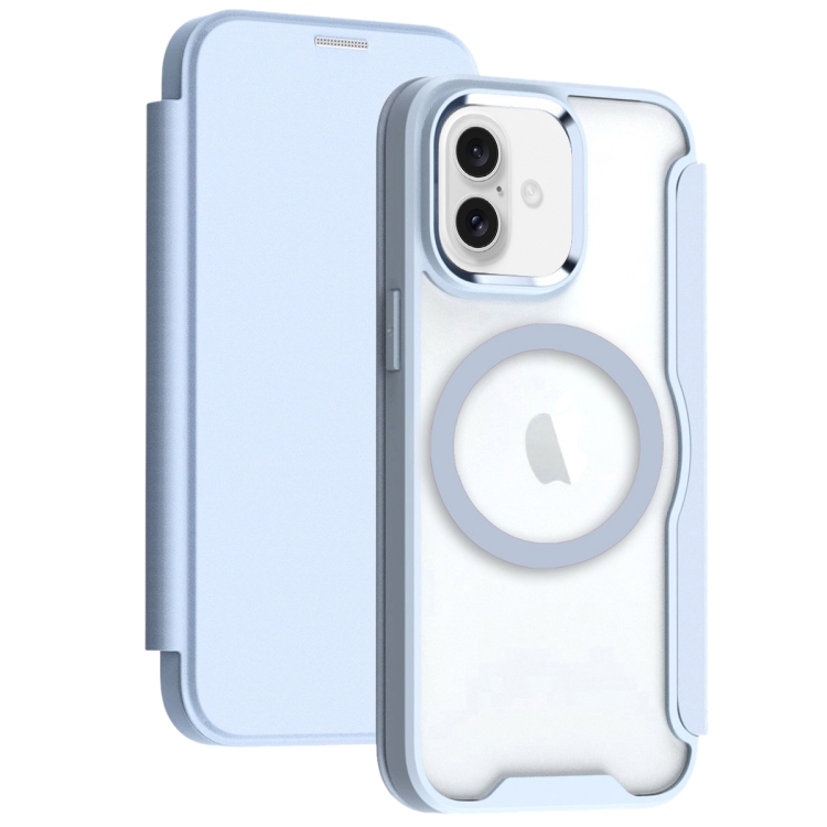 

For iPhone 16 Plus RFID Blocking Adsorption Flip MagSafe Leather Phone Case(Blue)
