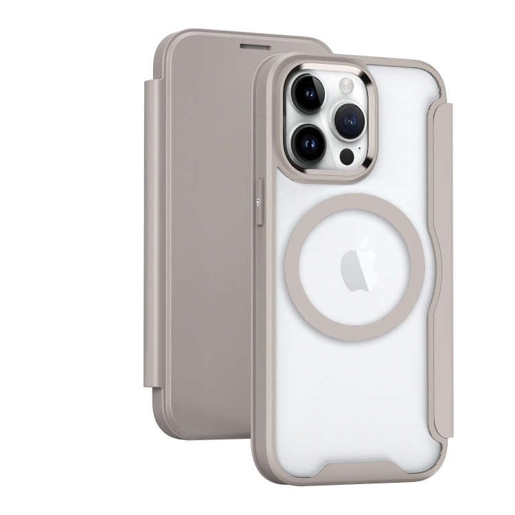 

For iPhone 16 Pro RFID Blocking Adsorption Flip MagSafe Leather Phone Case(Khaki)