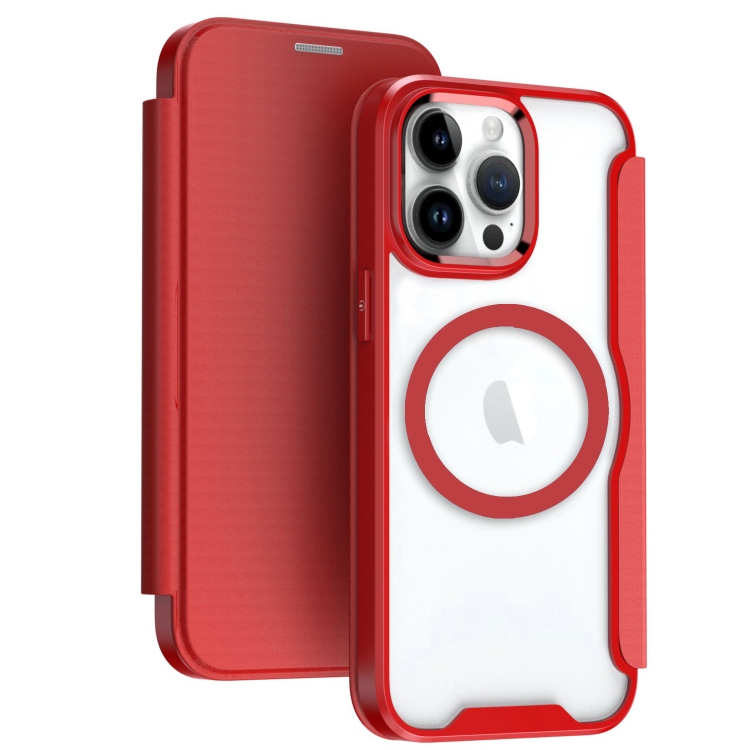 

For iPhone 16 Pro RFID Blocking Adsorption Flip MagSafe Leather Phone Case(Red)