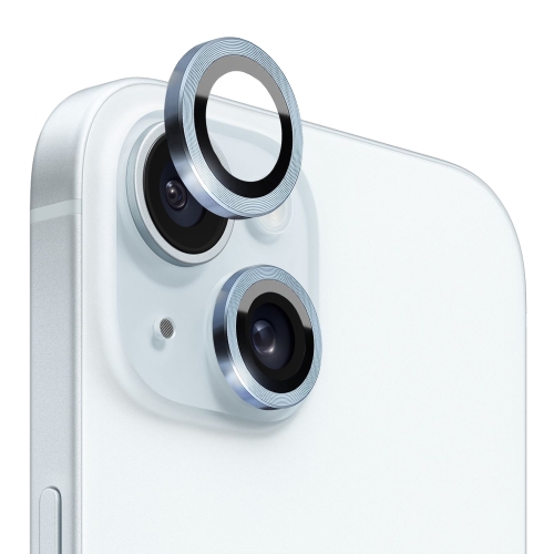 Per iPhone 15/15 Plus NORTHJO Protezione per obiettivo fotocamera Vetro temperato CD Vena Anello metallico Pellicola (Blu)
