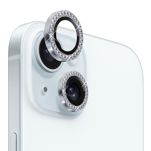 iPhone 15 / 15 Plus用NORTHJOカメラレンズプロテクター強化ガラスメタルラインストーンリングフィルム(シルバー)