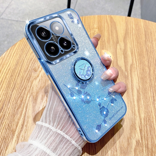 For Xiaomi 14 Gradient Glitter Immortal Flower Ring All-inclusive Phone Case(Blue) round heart hand sanitizer dispenser travel portable silicone slap ring bracelet wristband watch strap refillable wearable soap