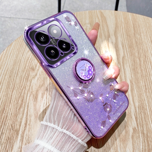 

For Xiaomi 14 Gradient Glitter Immortal Flower Ring All-inclusive Phone Case(Purple)